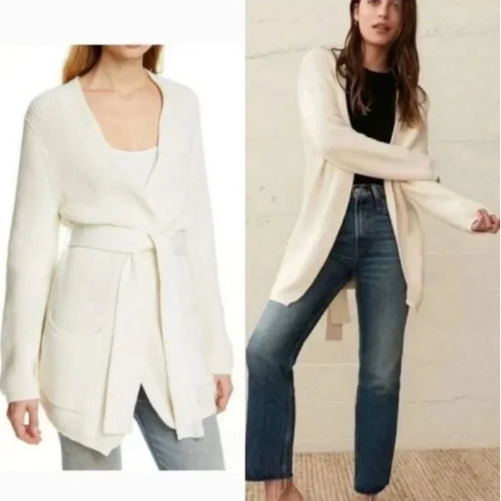 Jenni Kayne Belted Wrap Cotton Cardigan In Ivory - Picture 2 of 8